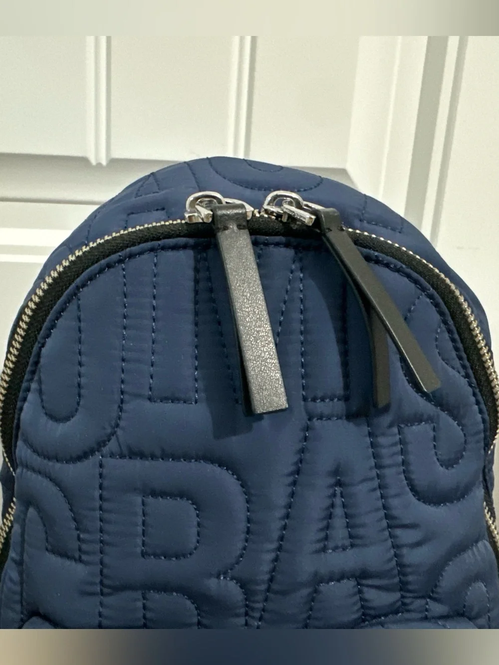 Cool Marc Jacobs navy blue quilted logo medium size backpack new